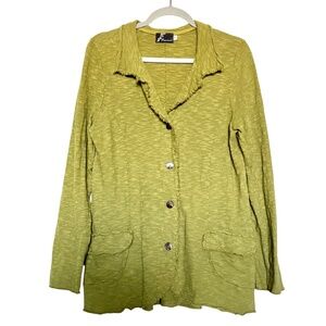 Fenini 100% Cotton Button-up Lagenlook Cardigan Blazer Chartreuse Green Size M